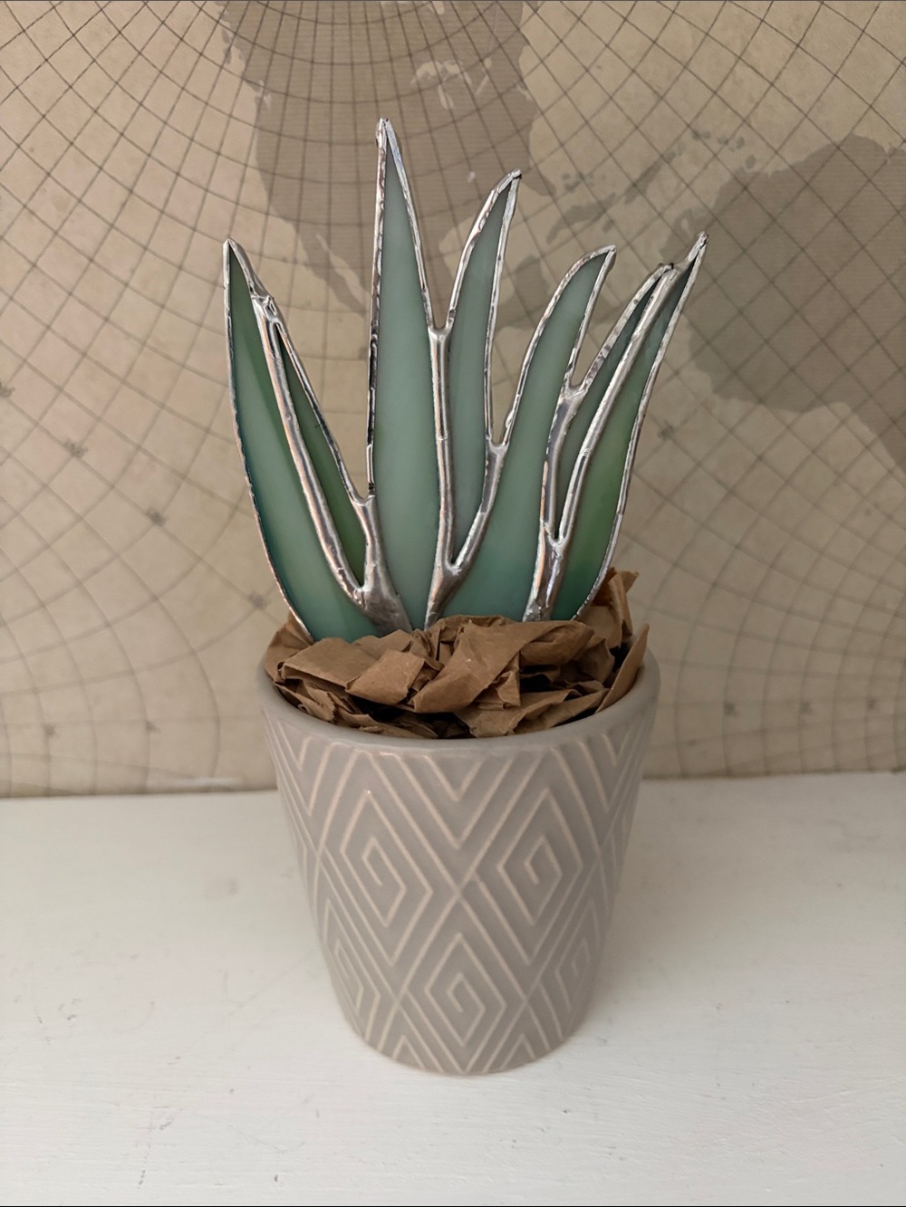 Handmade Stained Glass Agave Plant - Green